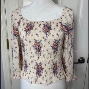 REWIND Juniors Floral Smocked Bodice Top Large